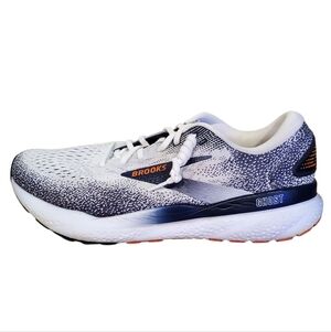 Brooks Ghost 16 Running Shoe White/ Peacoat/ Orange, Mens 12 MSRP $160
